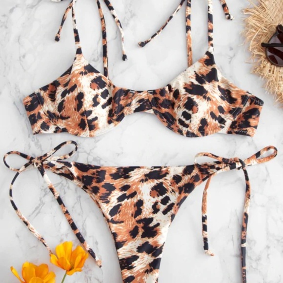 Zaful Other - ZAFUL Leopard Tie Underwire Bikini Set - Leopard